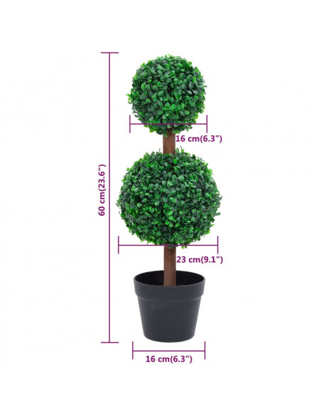 Pianta di Bosso Artificiale a Sfera con Vaso Verde 60 cm