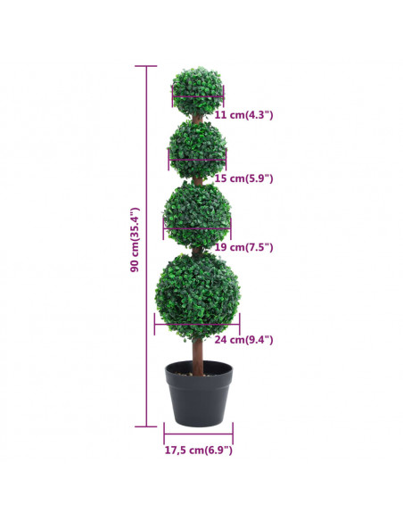 Pianta di Bosso Artificiale a Sfera con Vaso Verde 90 cm