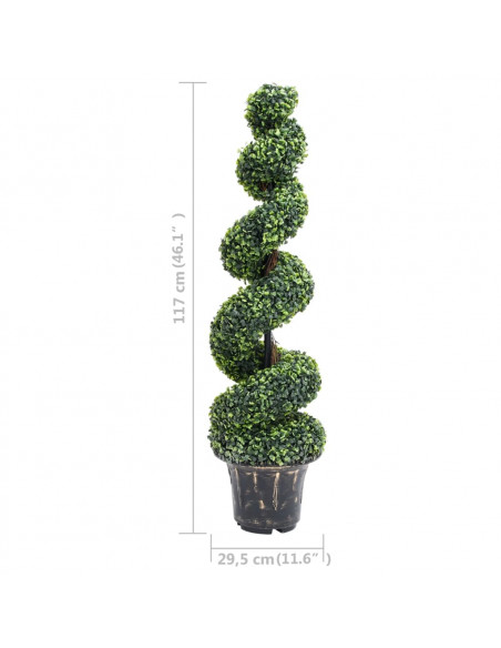 Pianta di Bosso Artificiale a Spirale con Vaso Verde 117 cm