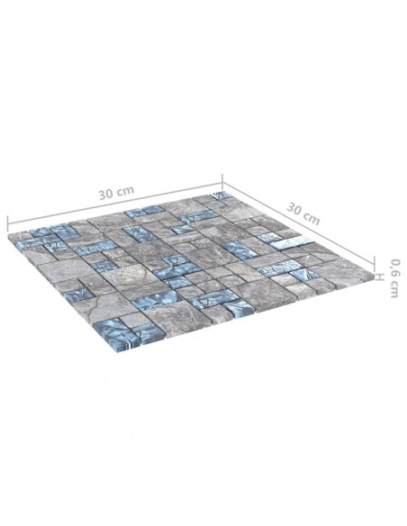 Piastrelle Mosaico 11 pz Grigio e Blu 30x30 cm in Vetro