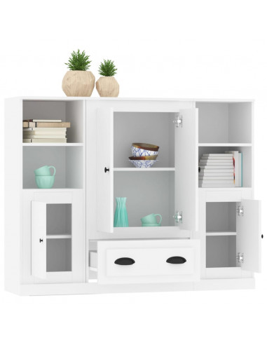 Credenze 3 pz Bianche in Legno Multistrato