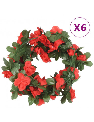 Ghirlande Fiori Artificiali 6 pz Rosso Primaverile 250cm
