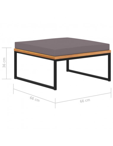 Poggiapiedi con Cuscino 66x66x36cm in Legno Acacia Grigio Scuro