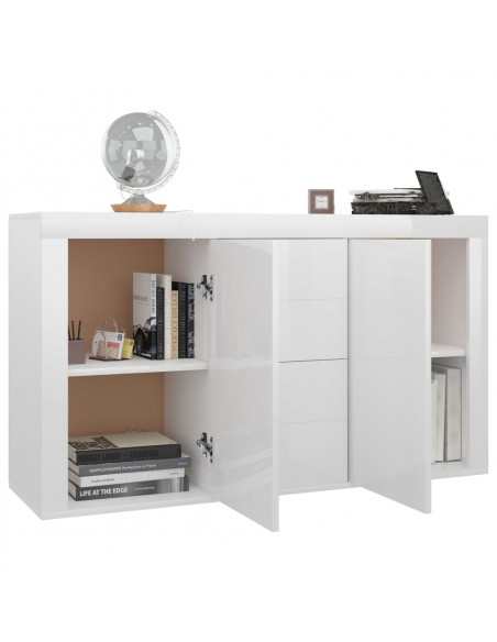 Credenza Bianco Lucido 120x36x69 cm in Legno Multistrato