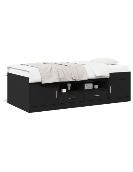 Divano Letto con Cassetti Nero 100x200 cm in Legno Multistrato