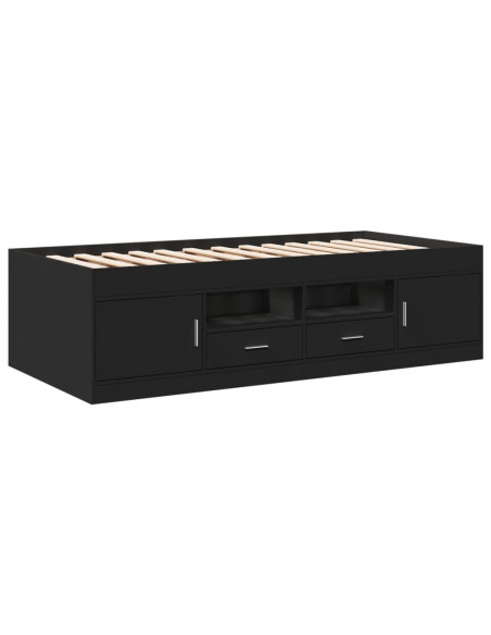 Divano Letto con Cassetti Nero 100x200 cm in Legno Multistrato