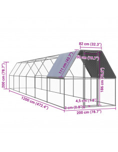 Pollaio da Esterno 2x12x2 m in Acciaio Zincato