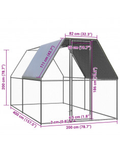 Pollaio da Esterno 2x4x2 m in Acciaio Zincato