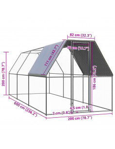 Pollaio da Esterno 2x6x2 m in Acciaio Zincato