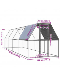 Pollaio da Esterno 2x8x2 m in Acciaio Zincato