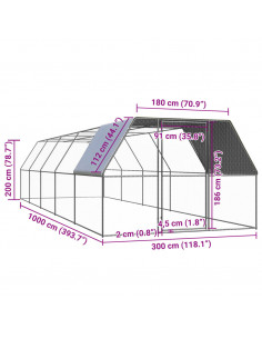 Pollaio per Esterni 3x10x2 m in Acciaio Zincato