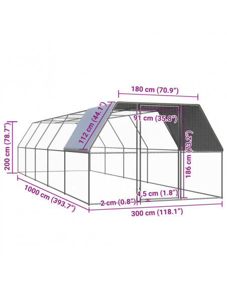 Pollaio per Esterni 3x10x2 m in Acciaio Zincato