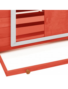 Pollaio Rosso e Bianco 152x96x110 cm in Legno Massello di Abete