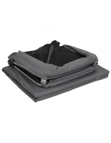 Box per Bambini con Materasso Grigio Scuro Tessuto di Lino