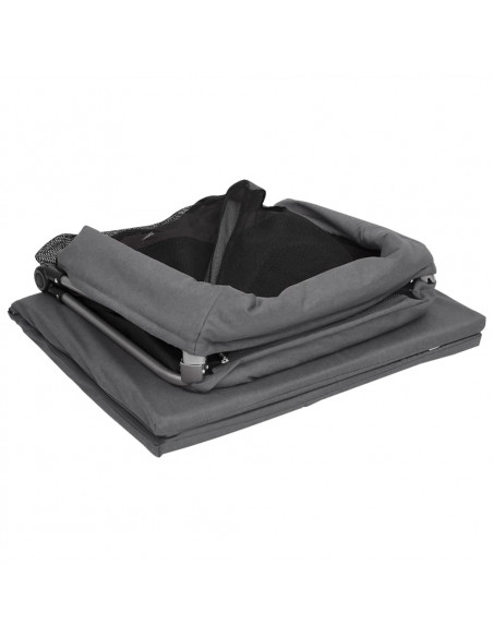 Box per Bambini con Materasso Grigio Scuro Tessuto di Lino