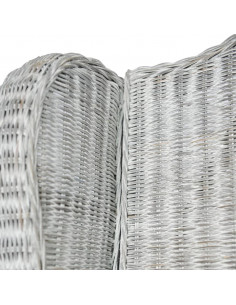 Poltrona con Cuscino Grigio in Rattan Naturale e Lino