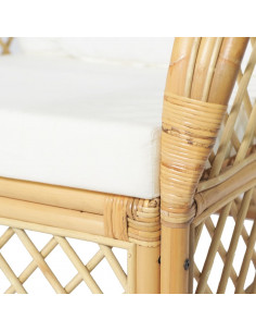 Poltrona con Cuscino in Rattan Naturale e Lino