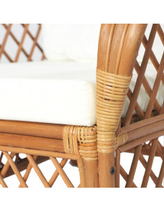 Poltrona con Cuscino Marrone Chiaro in Rattan Naturale e Lino