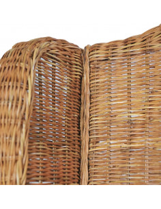 Poltrona con Cuscino Marrone Chiaro in Rattan Naturale e Lino