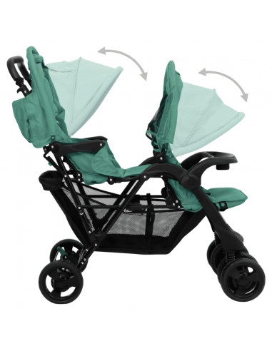 Passeggino Gemellare a Tandem Verde in Acciaio