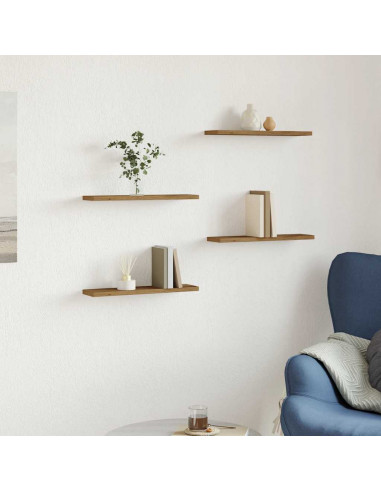 Mensole Parete 4pz Rovere Artigianale 40x20x1,5cm in Truciolato