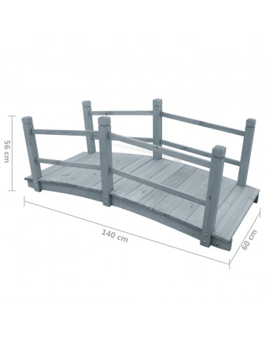 Ponte da Giardino Grigio 140x60x56cm in Legno Massello di Abete