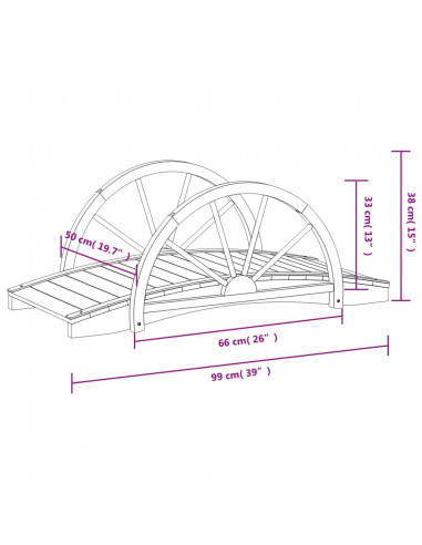 Ponte Giardino con Mezza Ruota 99x50x38 cm Legno Massello Abete