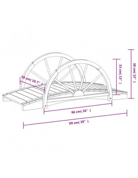 Ponte Giardino con Mezza Ruota 99x50x38 cm Legno Massello Abete