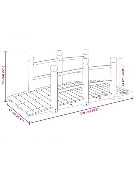 Ponte Giardino Ringhiere 150x67x56cm Legno Massello Abete Rosso