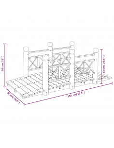 Ponte Giardino Ringhiere 150x67x56cm Legno Massello Abete Rosso