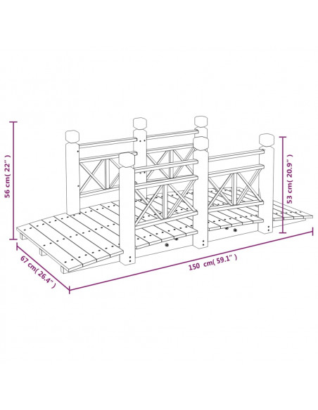 Ponte Giardino Ringhiere 150x67x56cm Legno Massello Abete Rosso
