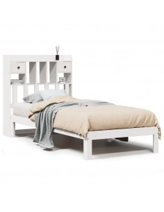 Letto Libreria senza Materasso Bianco 90x190 cm Massello Pino 2