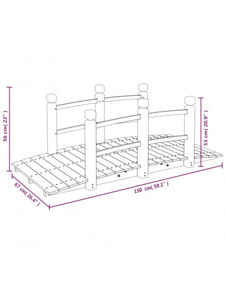 Ponte Giardino Ringhiere 150x67x56cm Legno Massello Abete Rosso