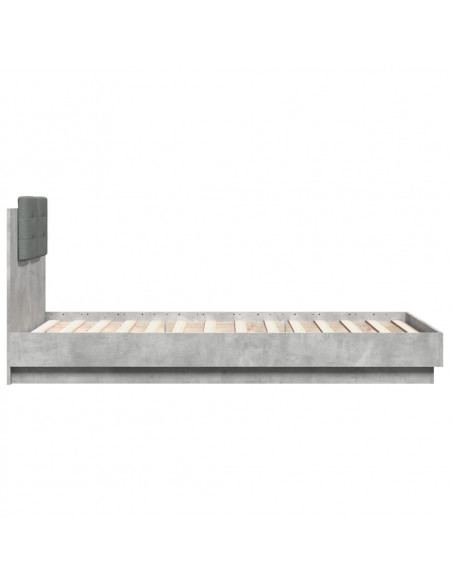 Giroletto con Testiera e LED Grigio Cemento 90x190 cm