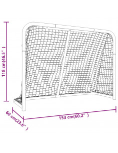 Porta Hockey Rete Rossa Bianca 153x60x118cm Acciaio Poliestere