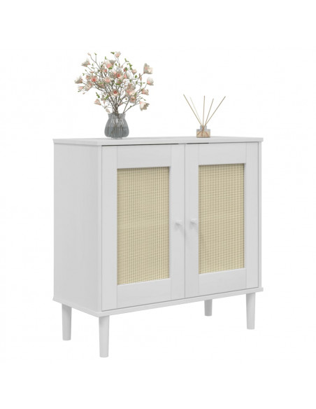 Credenza SENJA Aspetto Rattan Bianco 80x35x80 cm Massello Pino