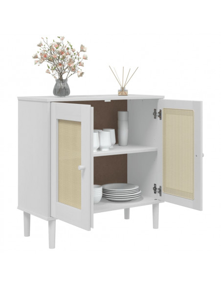 Credenza SENJA Aspetto Rattan Bianco 80x35x80 cm Massello Pino