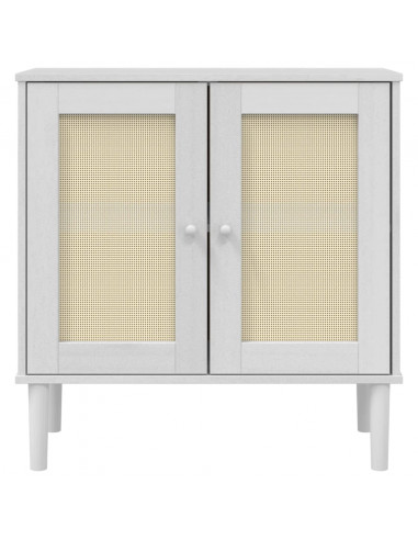 Credenza SENJA Aspetto Rattan Bianco 80x35x80 cm Massello Pino