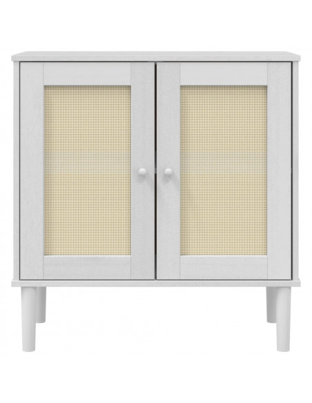 Credenza SENJA Aspetto Rattan Bianco 80x35x80 cm Massello Pino