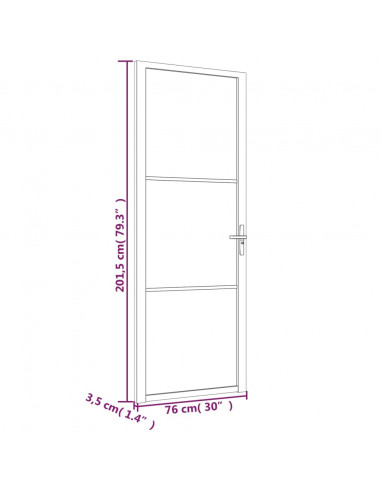 Porta Interna 76x201,5 cm Nero Opaco Vetro e Alluminio