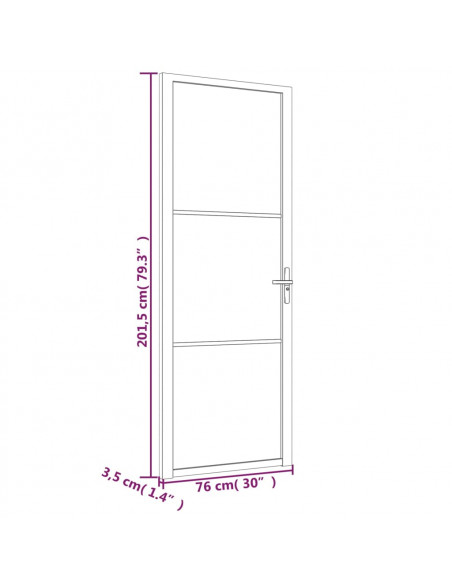 Porta Interna 76x201,5 cm Nero Opaco Vetro e Alluminio