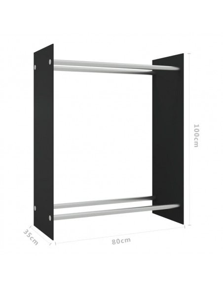Porta Legna Nero 80x35x100 cm in Vetro Temperato