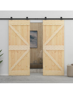 Porta Scorrevole con Set Hardware 100x210 cm in Legno di Pino