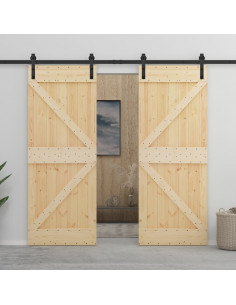 Porta Scorrevole con Set Hardware 100x210 cm in Legno di Pino