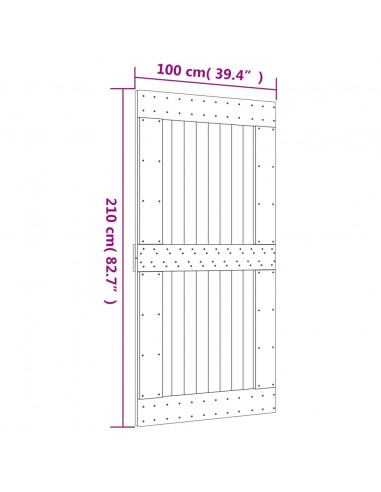 Porta Scorrevole con Set Hardware 100x210cm Legno Massello Pino
