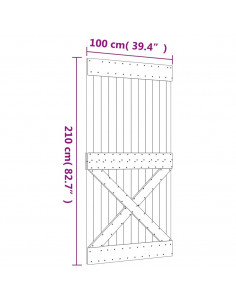 Porta Scorrevole con Set Hardware 100x210cm Legno Massello Pino