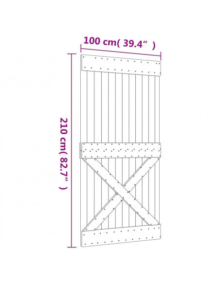 Porta Scorrevole con Set Hardware 100x210cm Legno Massello Pino