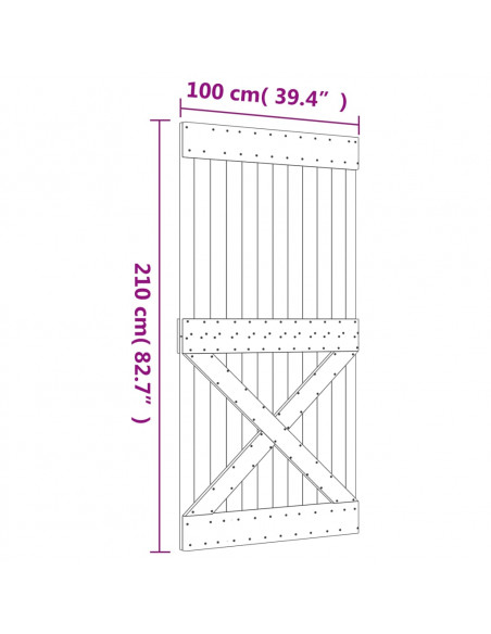 Porta Scorrevole con Set Hardware 100x210cm Legno Massello Pino