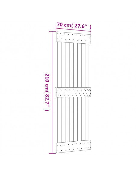 Porta Scorrevole con Set Hardware 70x210 cm Legno Massello Pino