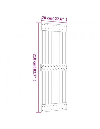 Porta Scorrevole con Set Hardware 70x210 cm Legno Massello Pino
